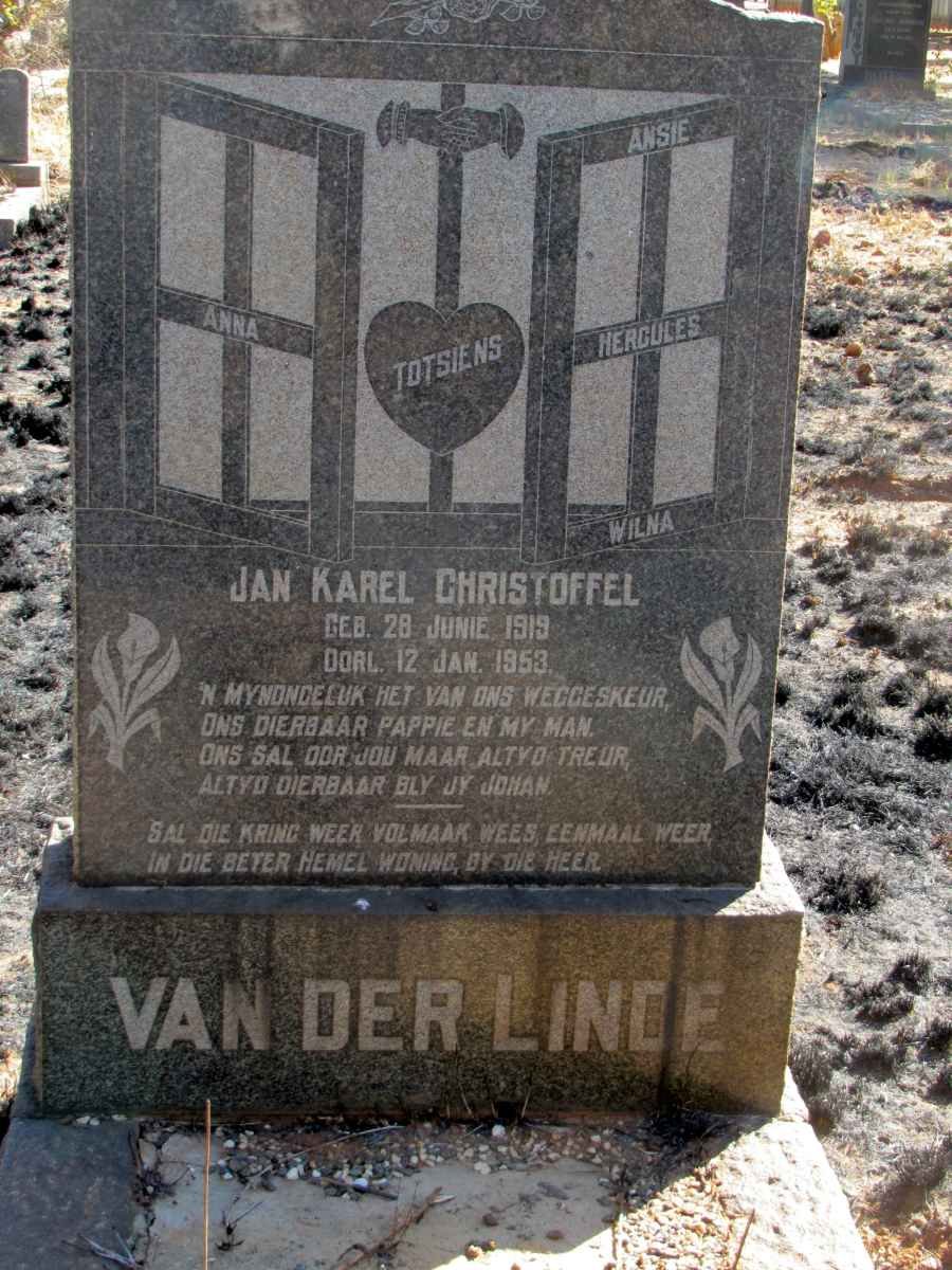 LINDE Jan Karel Christoffel, van der 1919-1953