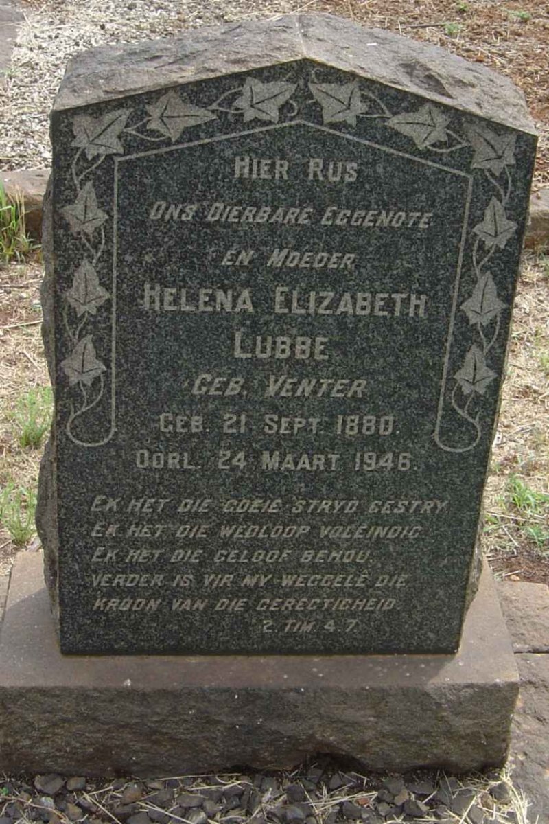 LUBBE Helena Elizabeth nee VENTER 1880-1946