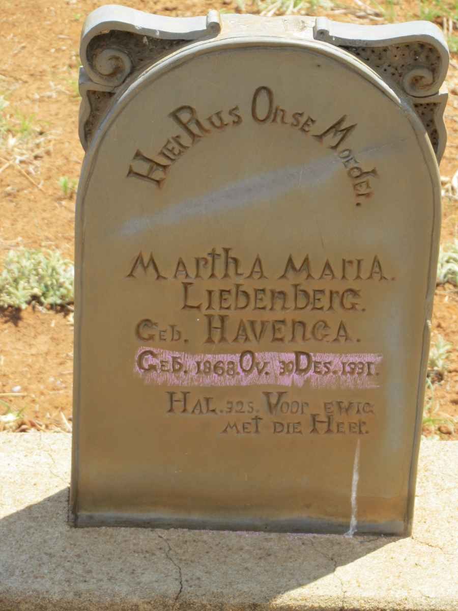 LIEBENBERG Martha Maria nee HAVENGA 1868-1931