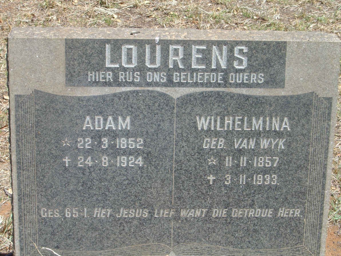 LOURENS Adam 1852-1924 &amp; Wilhelmina VAN WYK 1857-1933