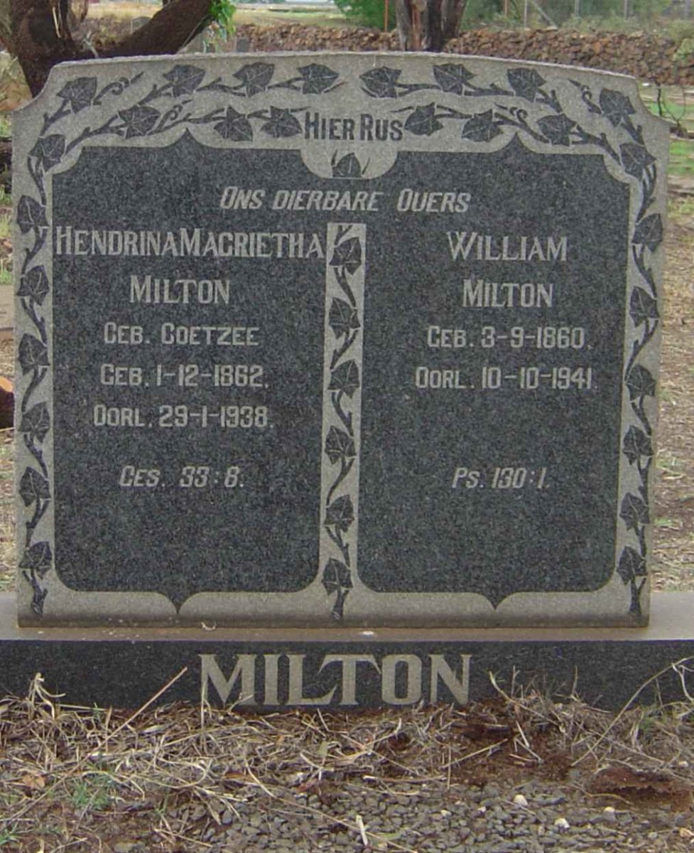 MILTON William 1860-1941 &amp; Hendrina Magrietha COETZEE 1862-1938