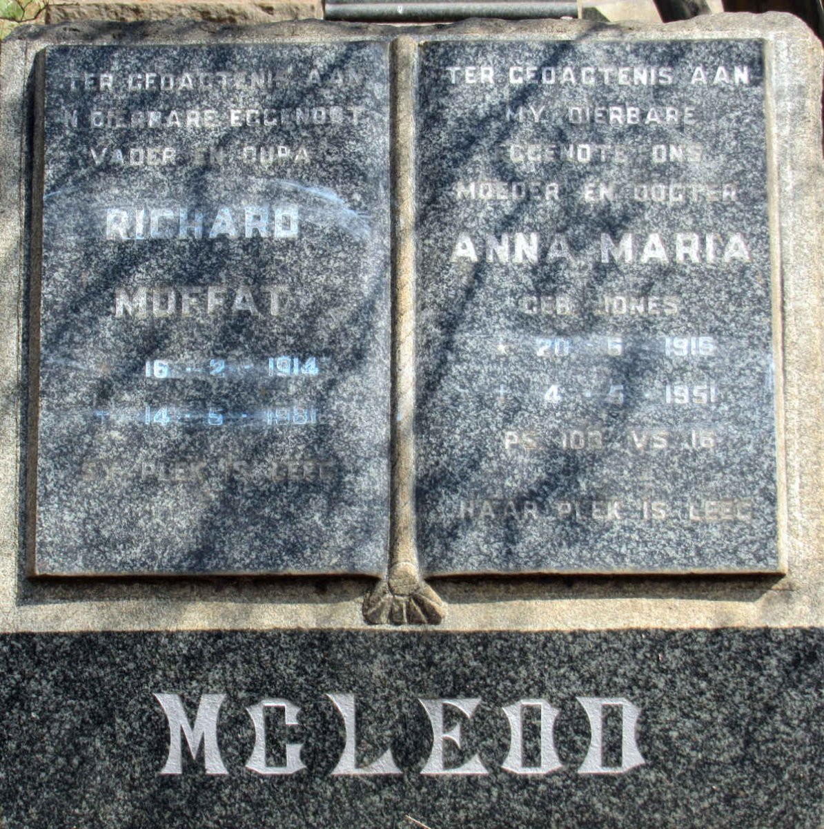 McLEOD Richard Muffat 1914-1981 &amp; Anna Maria JONES 1916-1951