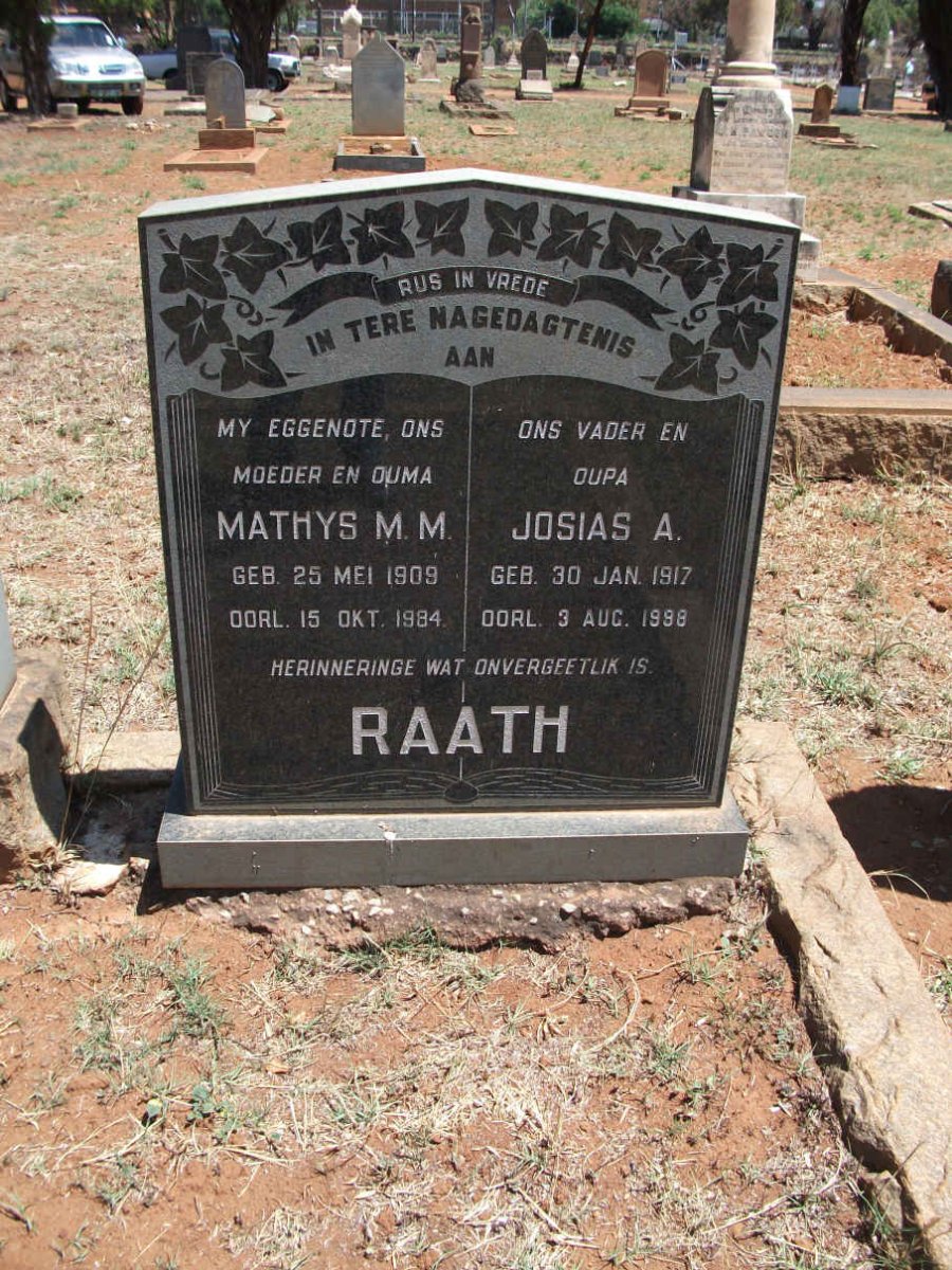 RAATH Josias A. 1917-1998 &amp; Mathys M.M. 1909-1984