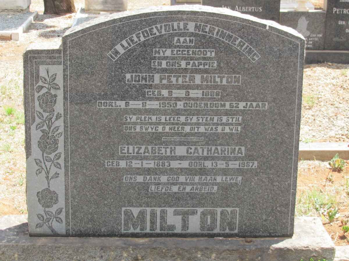 MILTON John Peter 1888-1950 &amp; Elizabeth Catharina 1883-1967