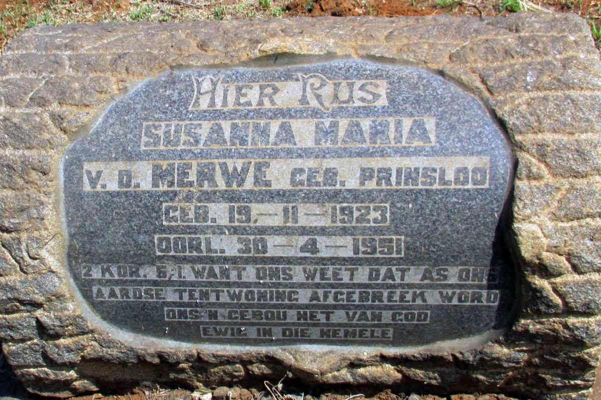 MERWE Susanna Maria, van der nee PRINSLOO 1923-1951