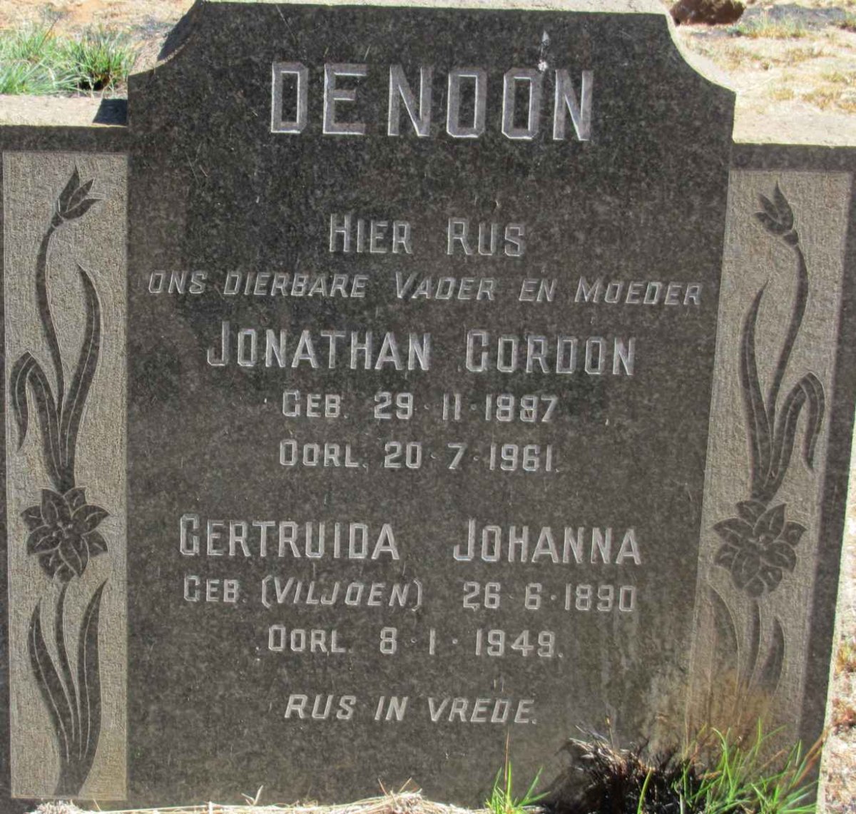 NOON Jonathan Gordon, de 1897-1961 &amp; Gertruida Johanna VILJOEN 1890-1949
