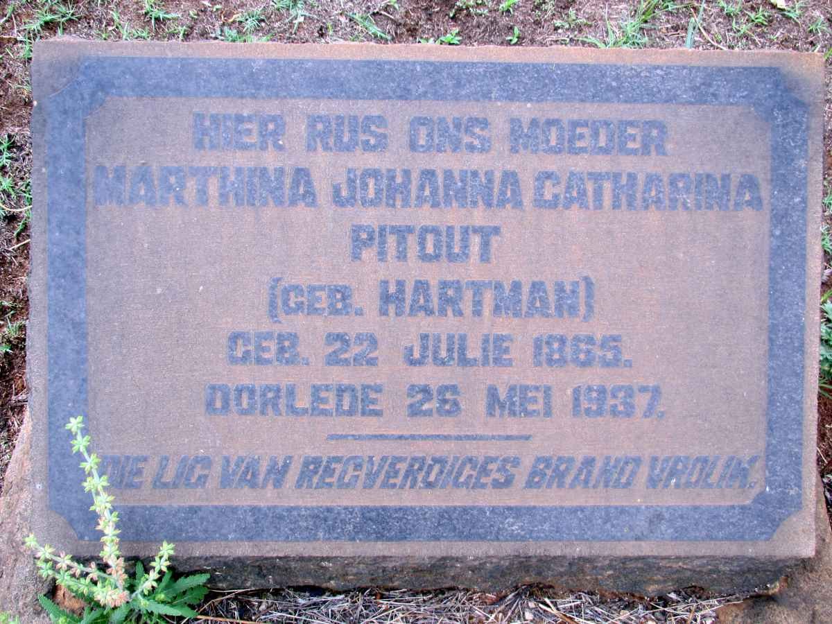 PITOUT Marthina Johanna Catharina nee HARTMAN 1865-1937