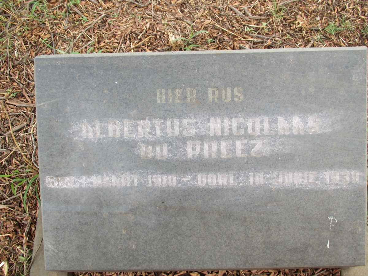 PREEZ Albertus Nicolaas, du 1910-1939