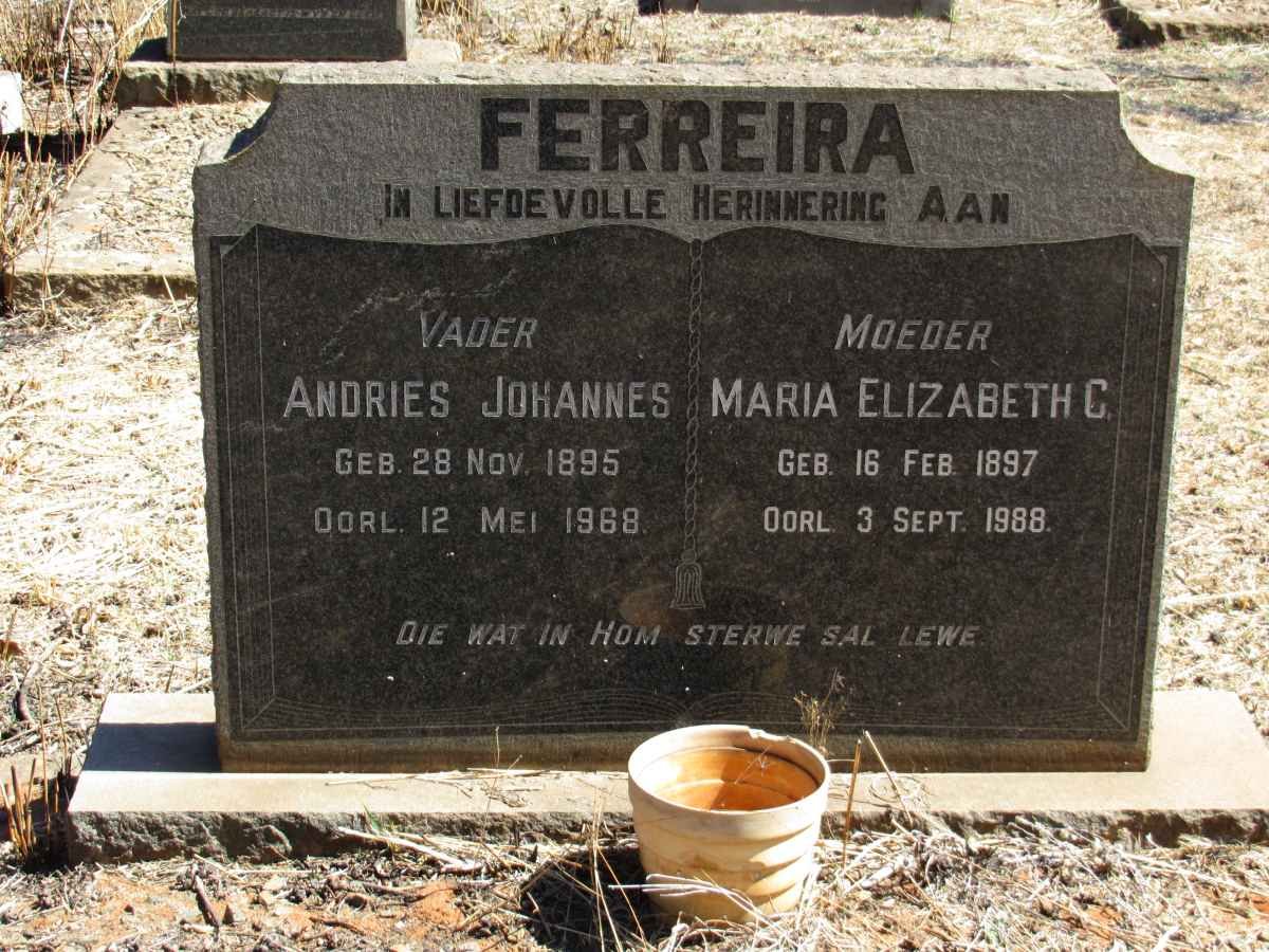FERREIRA Andries Johannes 1895-1968 &amp; Maria Elizabeth C. 1897-1988