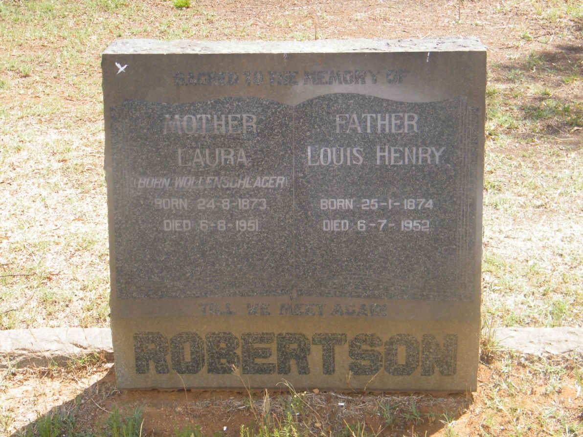 ROBERTSON Louis Henry 1874-1952 &amp; Laura WOLLENSCHLAGER 1873-1951