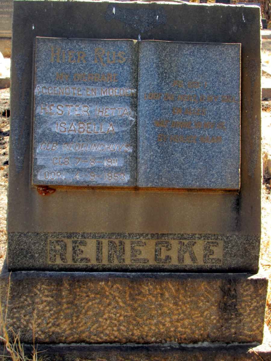 REINECKE Hester Isabella nee REDELINGHUYS 1911-1953