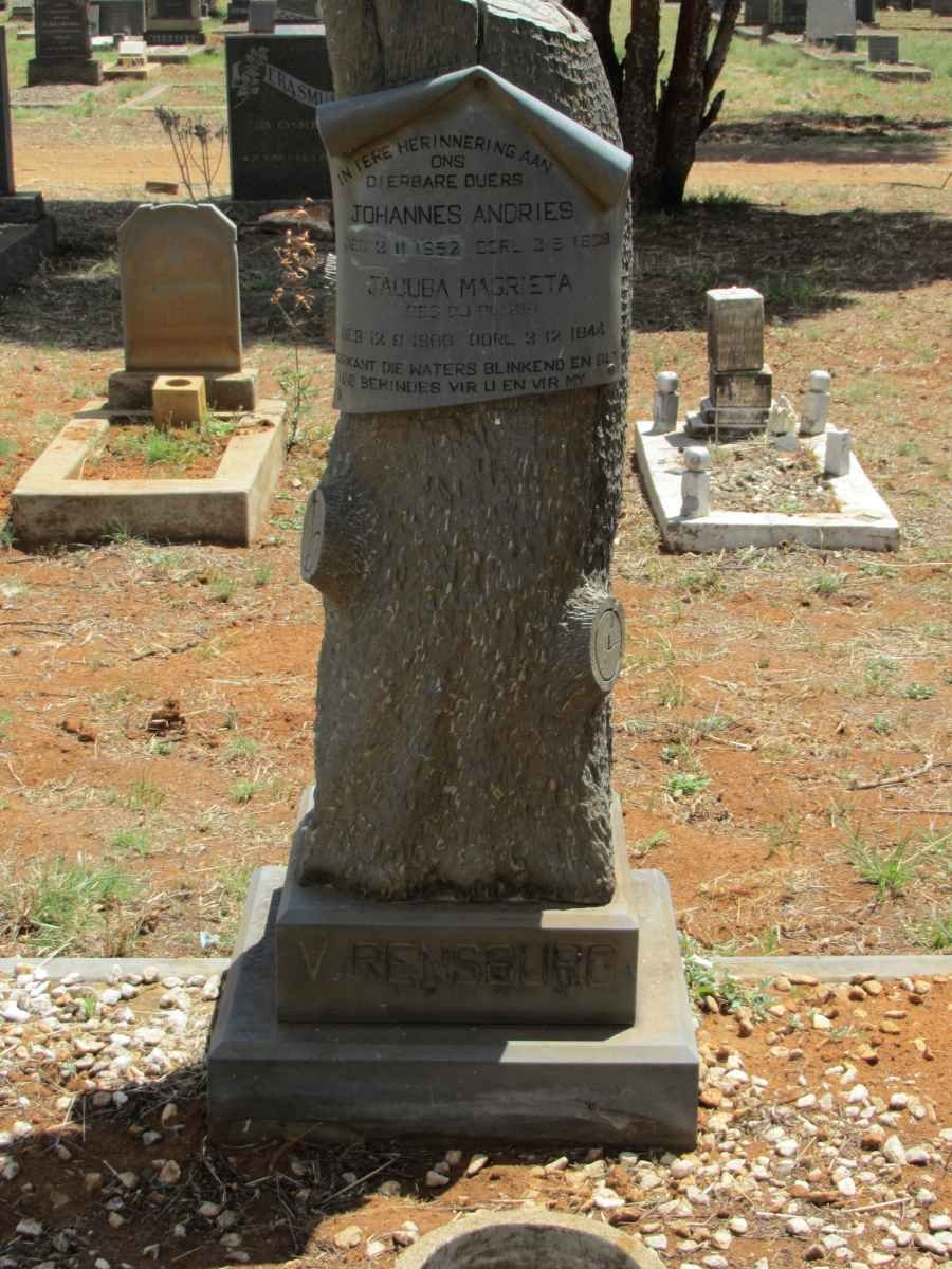RENSBURG Johannes Andries, van 1852-1929 &amp; Jacoba Magrieta DU PLESSIS 18??-1944