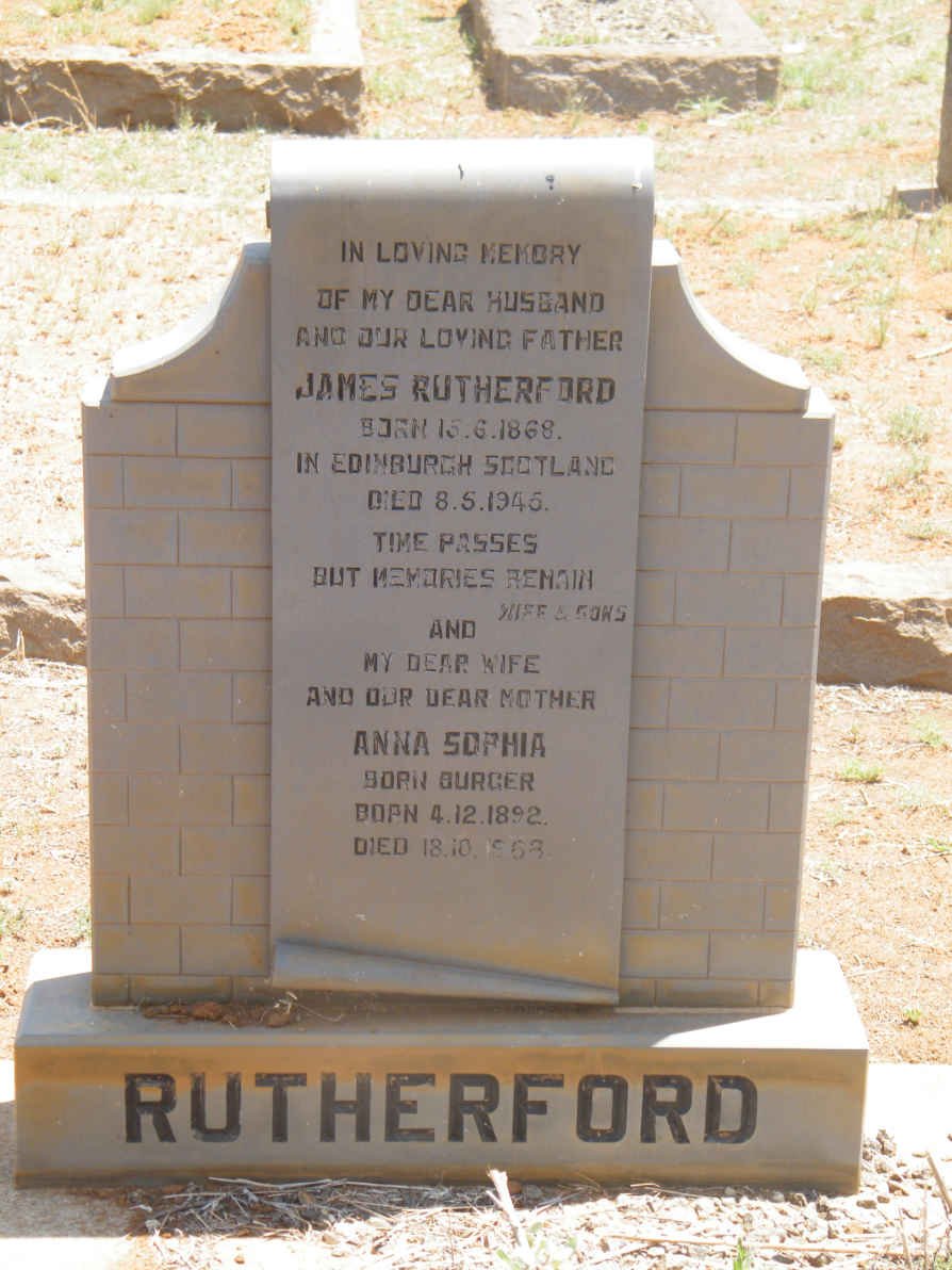 RUTHERFORD James 1868-1945 &amp; Anna Sophia BURGER 1892-1968