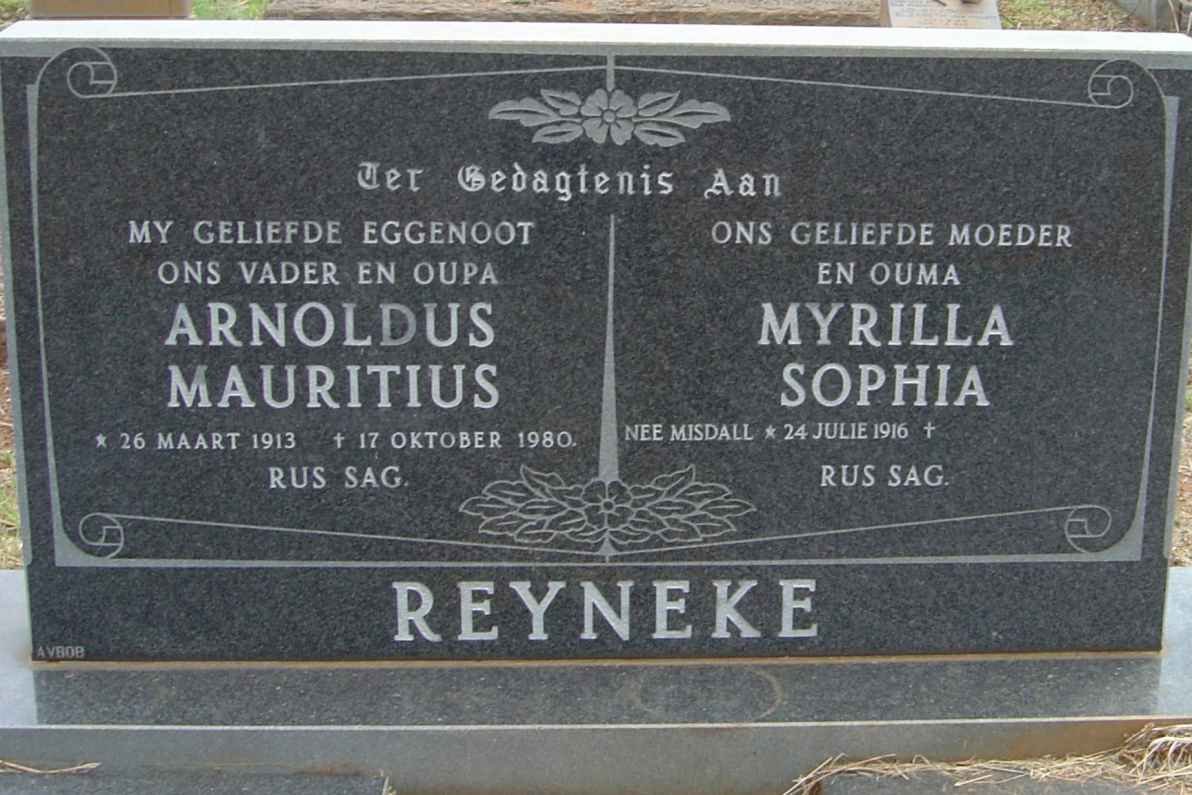 REYNEKE Arnoldus Mauritius 1913-1980 &amp; Myrilla Sophia MISDALL 1916-