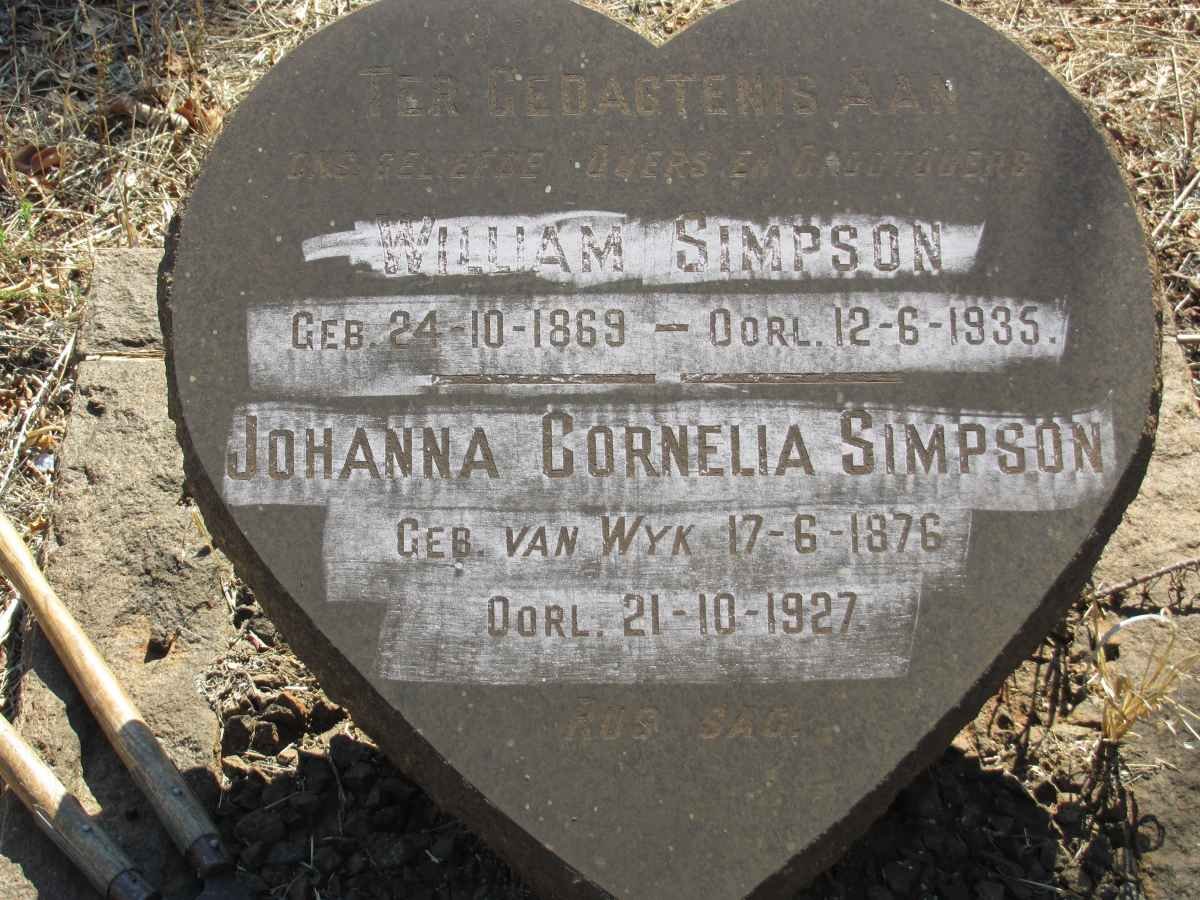 SIMPSON Johanna Cornelia nee VAN WYK 1876-1927