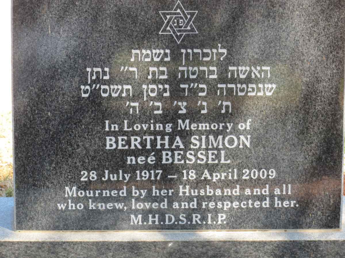 SIMON Bertha nee BESSEL 1917-2009
