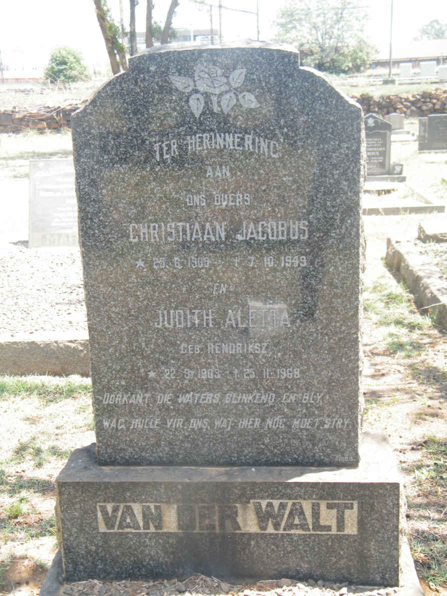 WALT Christiaan Jacobus, van der 1909-1949 &amp; Judith Aletta HENDRIKSZ 1909-1968