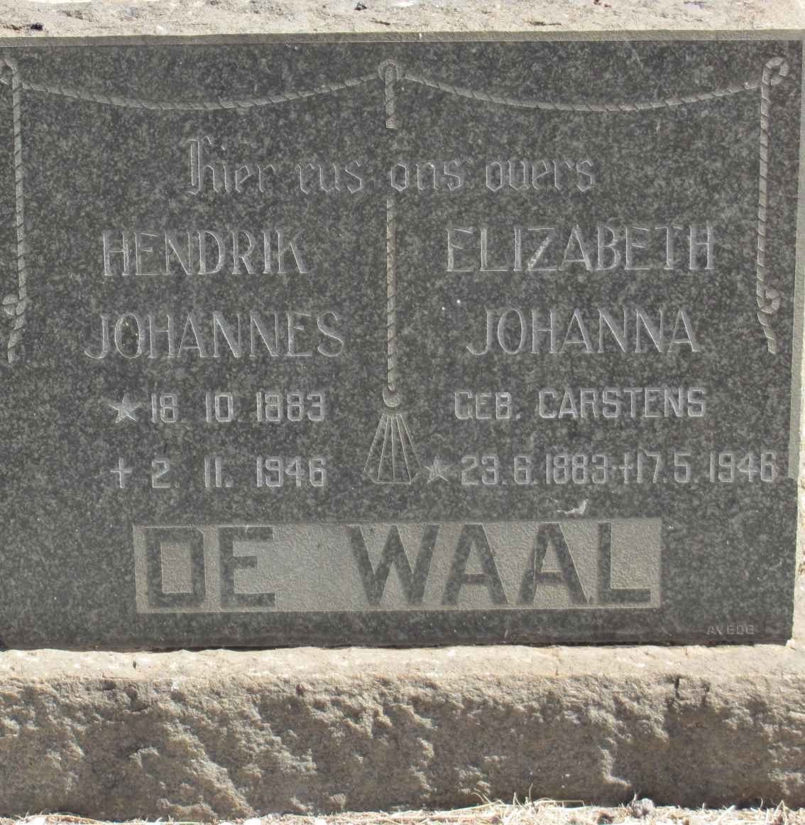 WAAL Hendrik Johannes, de 1883-1946 &amp; Elizabeth Johanna CARSTENS 1883-1946