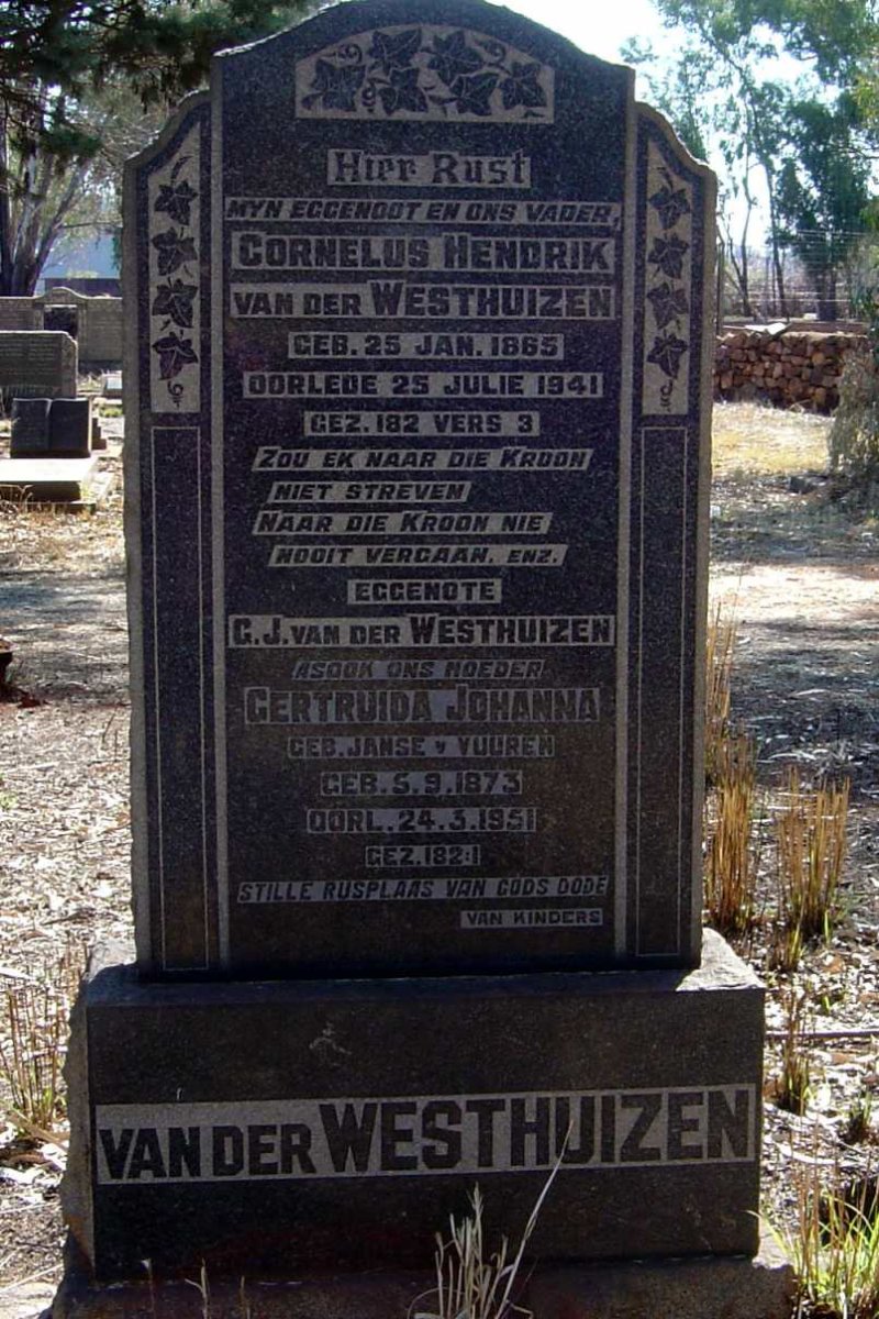 WESTHUIZEN Cornelius Hendrik, van der 1865-1941 &amp; Gertruida Johanna JANSE VAN VUUREN 1873-1951