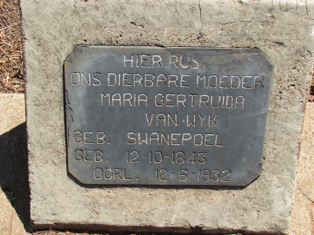 WYK Maria Gertruida, van nee SWANEPOEL 1843-1932
