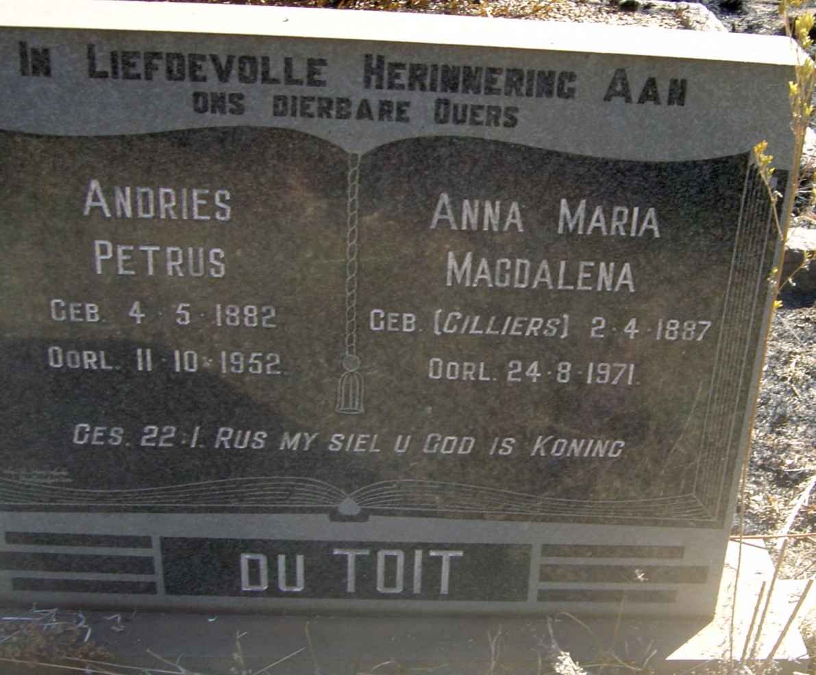 TOIT Andries Petrus, du 1882-1952 &amp; Anna Maria Magdalena CILLIERS 1887-1971
