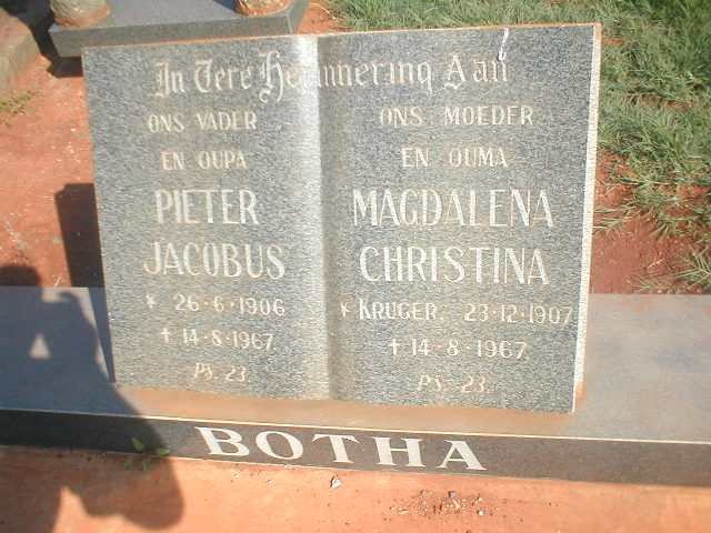BOTHA Pieter Jacobus 1906-1967 &amp; Magdalena Christina KRUGER 1907-1967