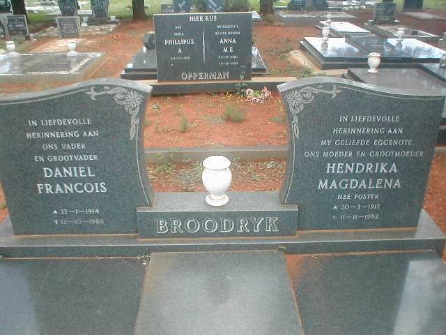 BROODRYK Daniel Francois 1914-1986 &amp; Hendrika Magdalena 1917-1982