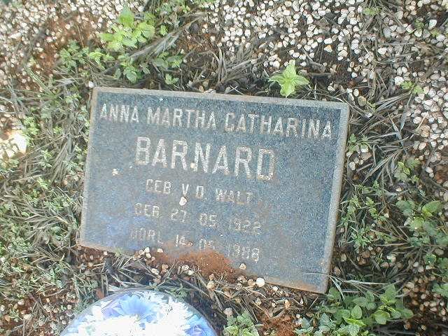 BARNARD Anna Martha Catharina geb. V. D. WALT 1922-1988