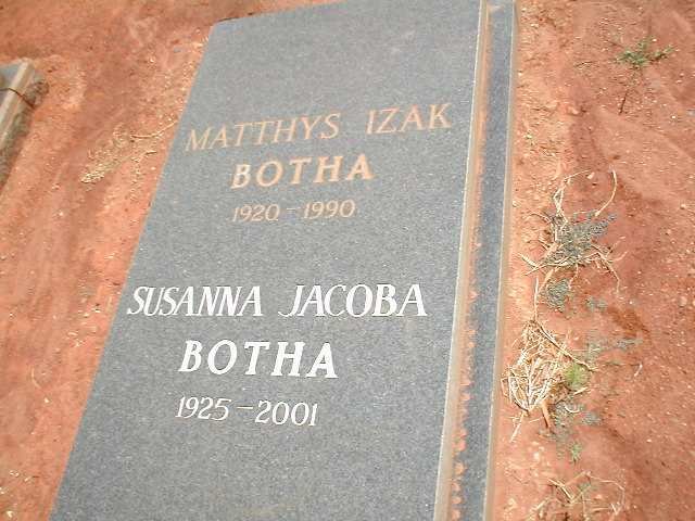 BOTHA Matthys Izak 1920-1990 &amp; Susanna Jacoba 1925-2001