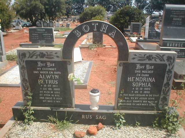 BOTHA Alwyn Petrus 1917-1988 &amp; Hendrina Sophia 1920-1999