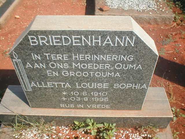 BRIEDENHANN Alletta Louise Sophia 1910-1996