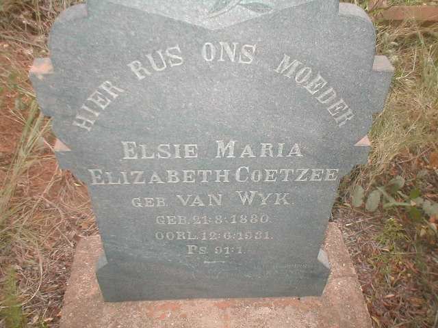 COETZEE Elsie Maria Elizabeth nee VAN WYK 1880-1931