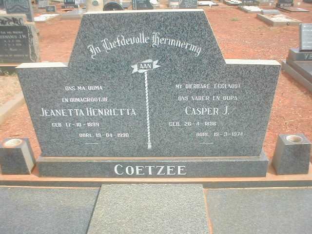 COETZEE Casper J. 1896-1974 &amp; Jeanetta Henrietta 1899-1990
