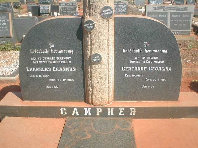 CAMPHER Louwrens Erasmus 1907-1965 &amp; Gertrude Georgina 1914-1995