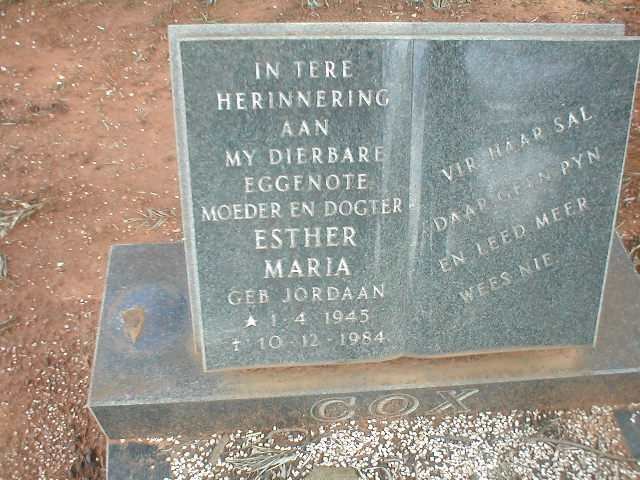 COX Esther Maria geb. JORDAAN 1945-1984