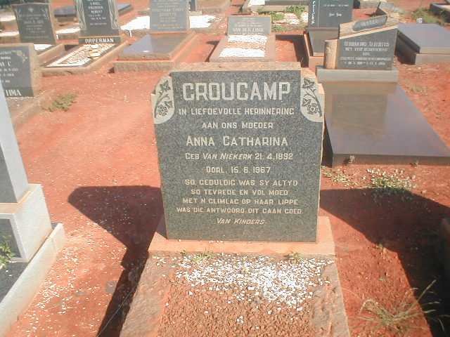 CROUCAMP Anna Catharina nee VAN NIEKERK 1892-1987