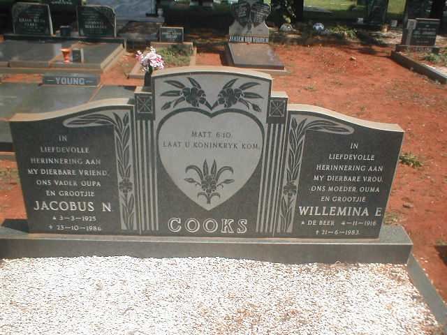 COOKS Jacobus N. 1925-1986 &amp; Willemina E. DE BEER 1916-1983