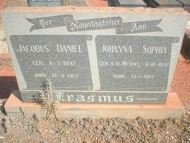 ERASMUS Jacobus Daniel 1892-1967 &amp; Johanna Sophia V.D. MERWE 1897-1967