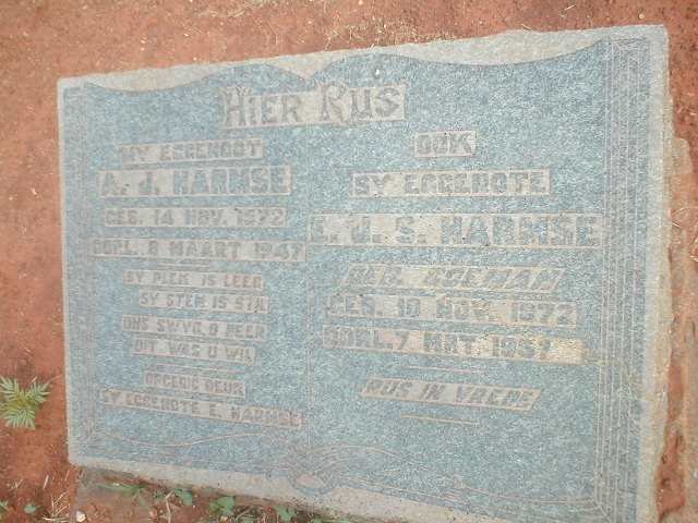 HARMSE A.J. 1872-1947 &amp; E.J.S. ?OEMAN 1872-1957