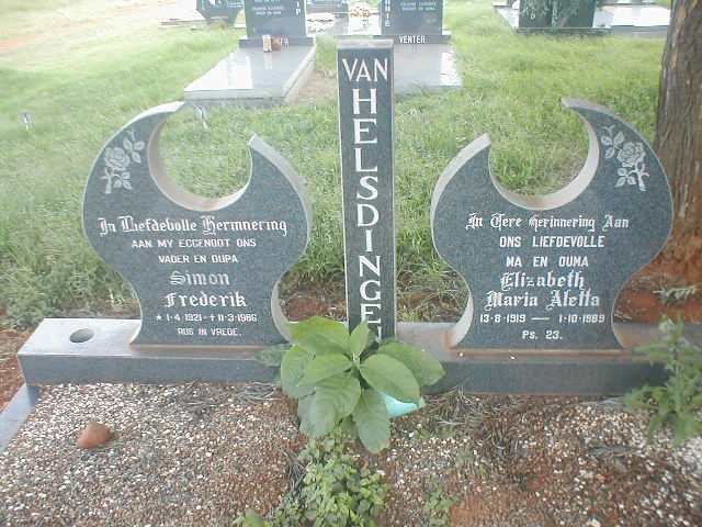HELSDINGEN Simon Frederik, van 1921-1986 &amp; Elizabeth Maria Aletta 1919-1989