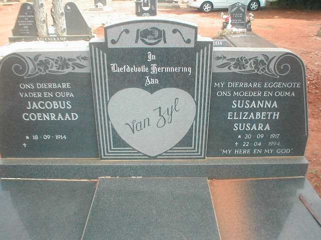 ZYL Jacobus Coenraad, van 1914- &amp; Susanna Elizabeth Susara 1917-1994