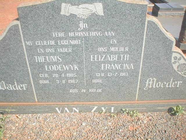 ZYL Theunis Lodewyk, van 1905-1967 &amp; Elizabeth Francina 1913 -