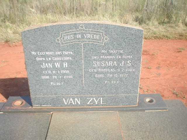 ZYL Jan W.H., van 1908-1998 &amp; Susara J.S. BOOYENS 1908-1972
