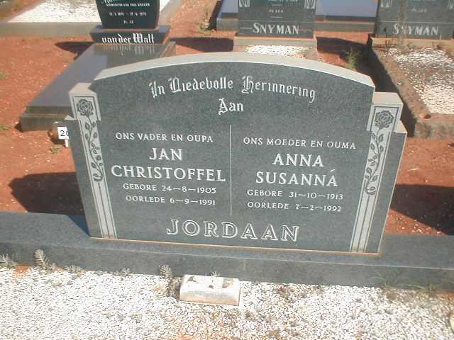 JORDAAN Jan Christoffel 1904-1991 &amp; Anna Susanna 1913-1992
