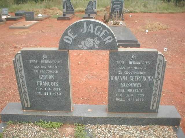 JAGER Gideon Francois, de 1899-1989 &amp; Johanna Geertruida Susanna MOSTERT 1888-1977