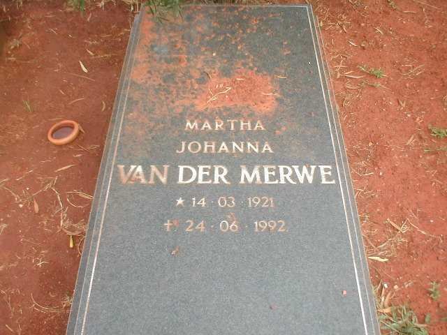 MERWE Martha Johanna, van der 1921-1992