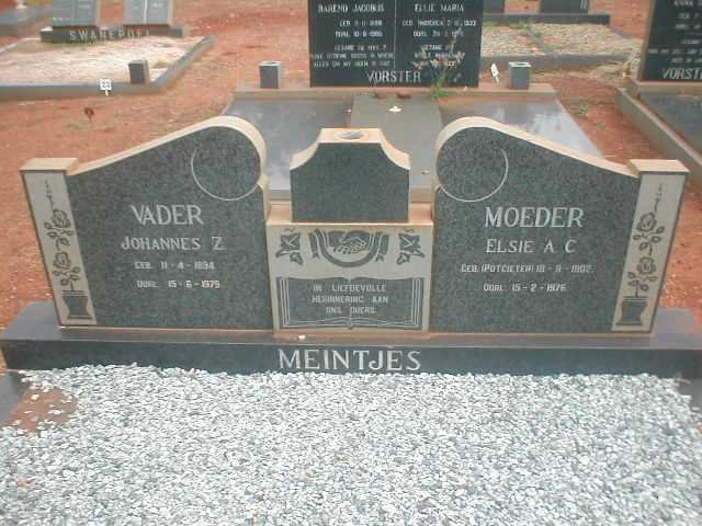 MEINTJES Johannes Z. 1894-1979 &amp; Elsie A.C. POTGIETER 1902-1976