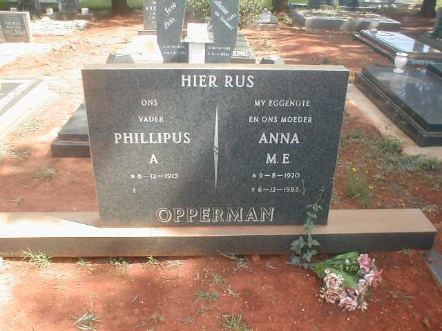 OPPERMAN Phillipus A. 1915- &amp; Anna M. E. 1920-1983