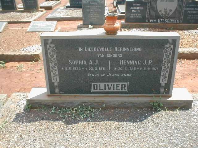 OLIVIER Henning J.P. 1888-1971 &amp; Sophia A.J. 1890-1971