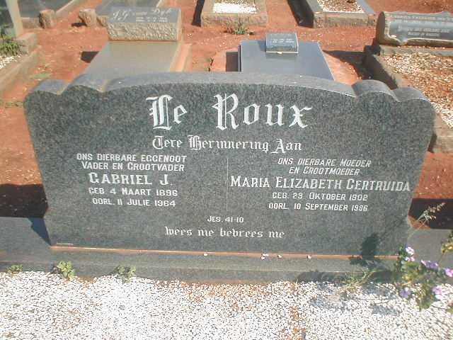 ROUX Gabriel J., le 1896-1964 &amp; Maria Elizabeth Gertruida 1902-1986